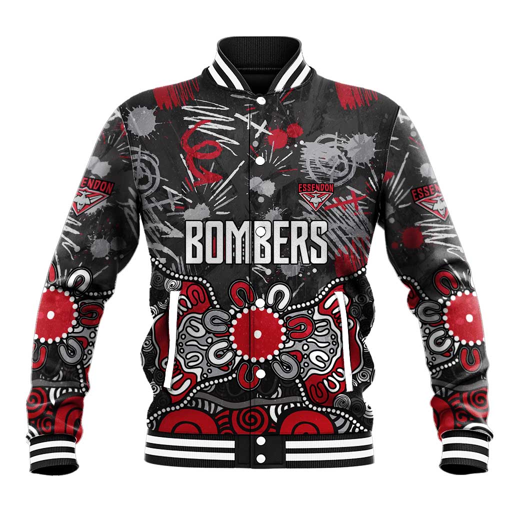 Personalized Essendon Bombers Baseball Jacket Aboriginal Dot Painting Graffiti Style