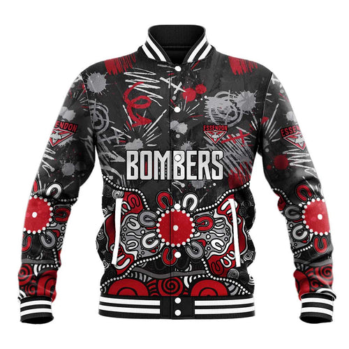 Personalized Essendon Bombers Baseball Jacket Aboriginal Dot Painting Graffiti Style