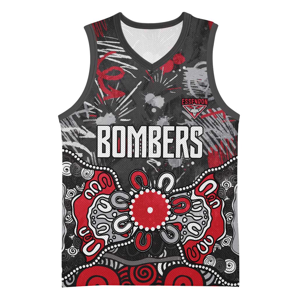 Personalized Essendon Bombers Basketball Jersey Aboriginal Dot Painting Graffiti Style