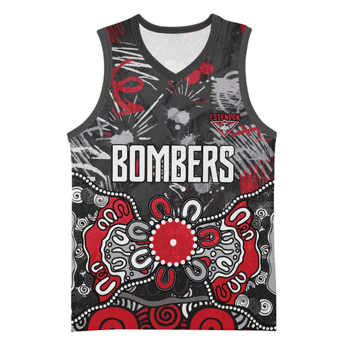 Personalized Essendon Bombers Basketball Jersey Aboriginal Dot Painting Graffiti Style