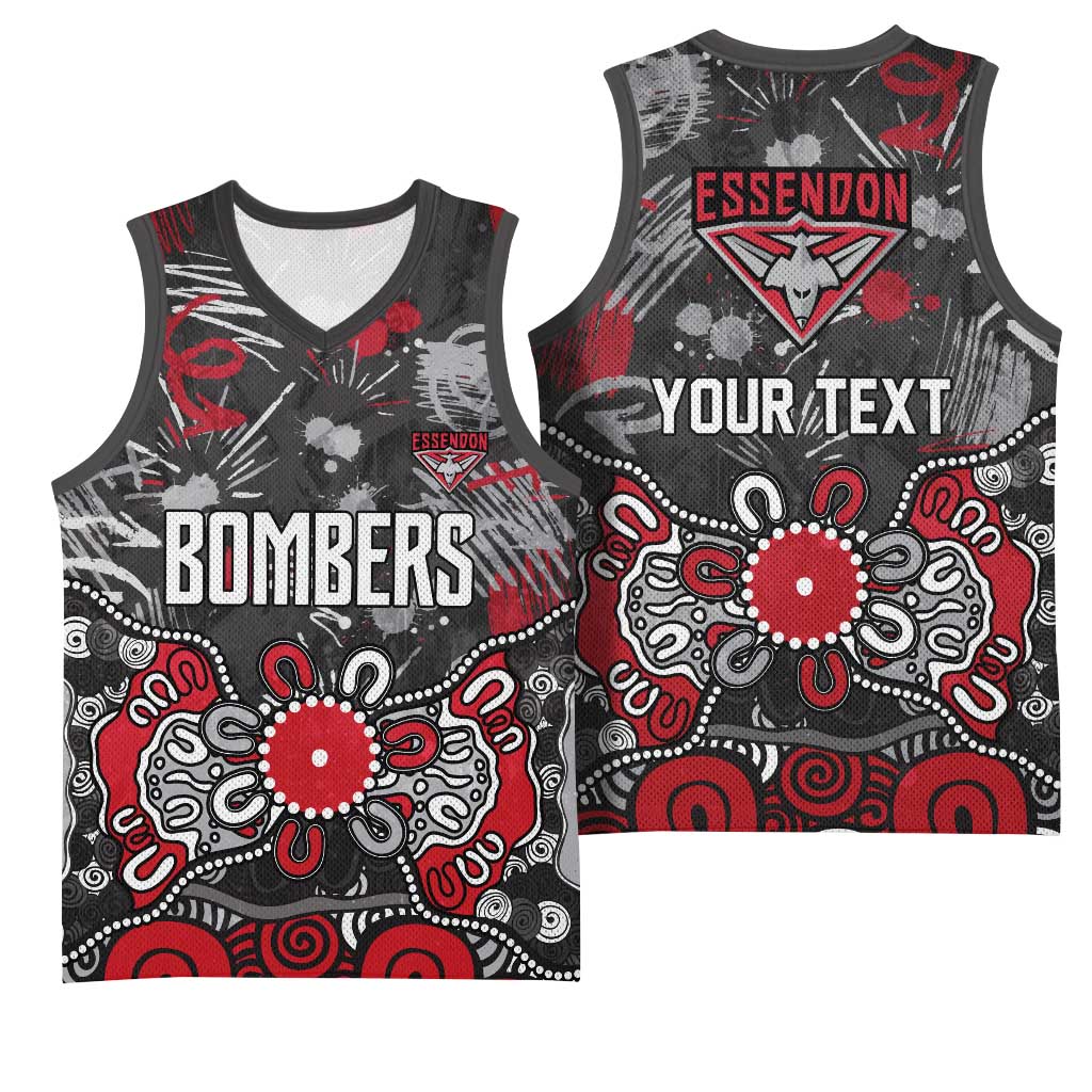 Personalized Essendon Bombers Basketball Jersey Aboriginal Dot Painting Graffiti Style