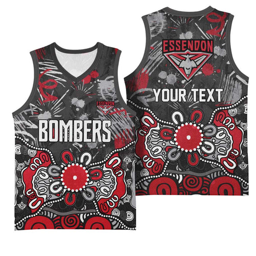 Personalized Essendon Bombers Basketball Jersey Aboriginal Dot Painting Graffiti Style