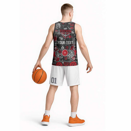 Personalized Essendon Bombers Basketball Jersey Aboriginal Dot Painting Graffiti Style