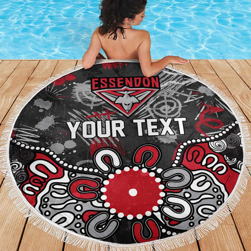 Personalized Essendon Bombers Beach Blanket Aboriginal Dot Painting Graffiti Style