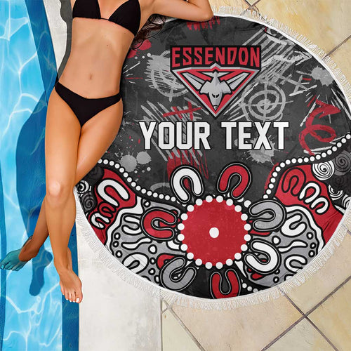 Personalized Essendon Bombers Beach Blanket Aboriginal Dot Painting Graffiti Style