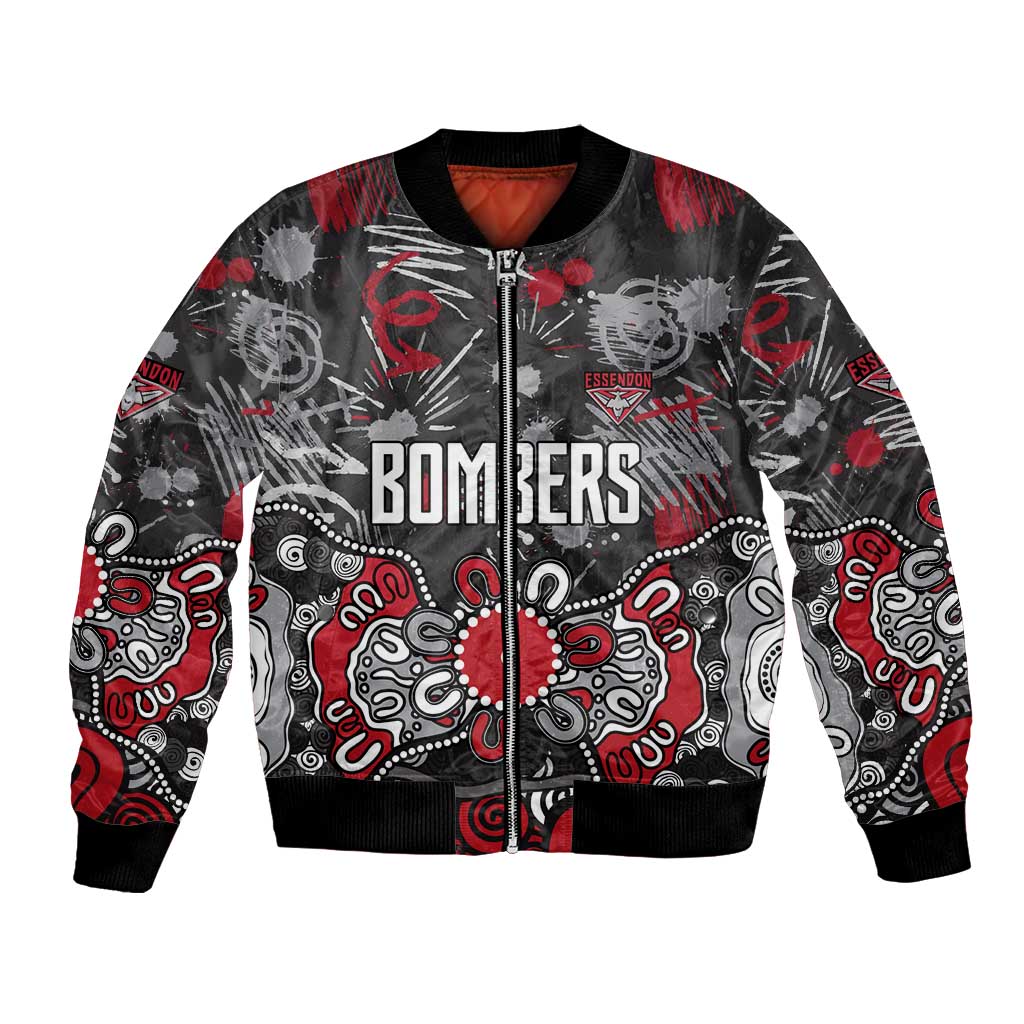 Personalized Essendon Bombers Bomber Jacket Aboriginal Dot Painting Graffiti Style