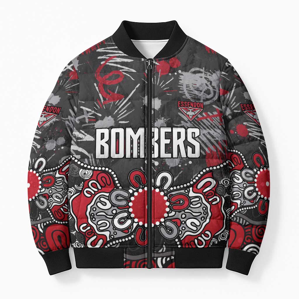 Personalized Essendon Bombers Bomber Puffer Jacket Aboriginal Dot Painting Graffiti Style