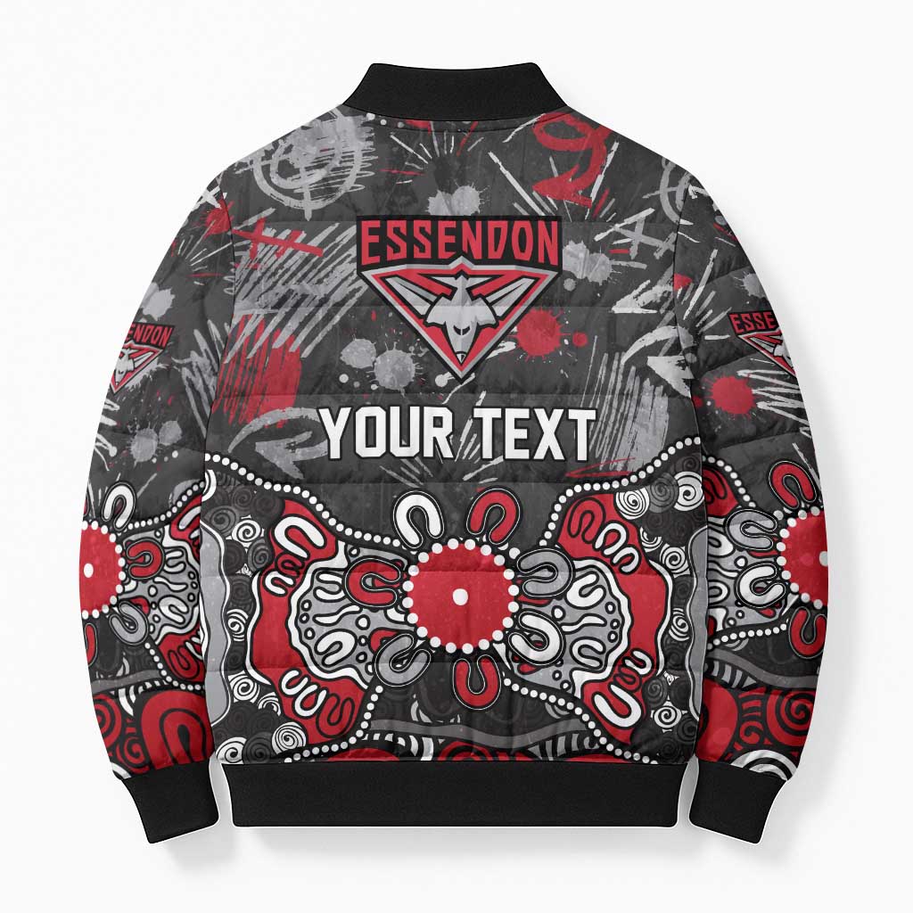 Personalized Essendon Bombers Bomber Puffer Jacket Aboriginal Dot Painting Graffiti Style