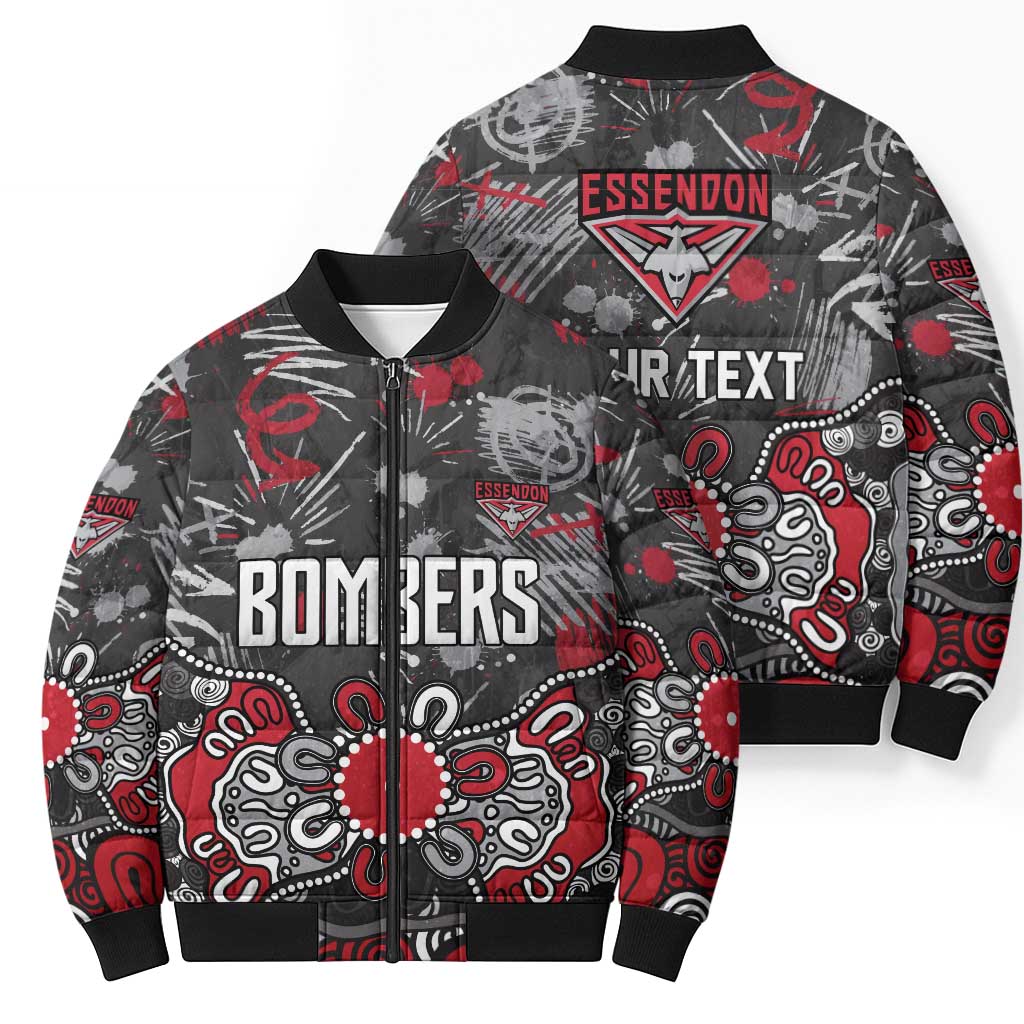 Personalized Essendon Bombers Bomber Puffer Jacket Aboriginal Dot Painting Graffiti Style