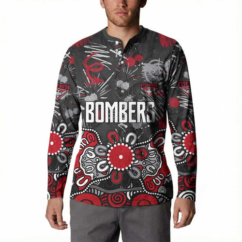 Personalized Essendon Bombers Button Sweatshirt Aboriginal Dot Painting Graffiti Style