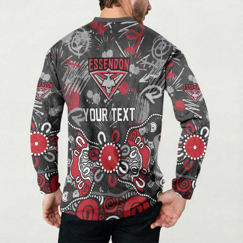 Personalized Essendon Bombers Button Sweatshirt Aboriginal Dot Painting Graffiti Style