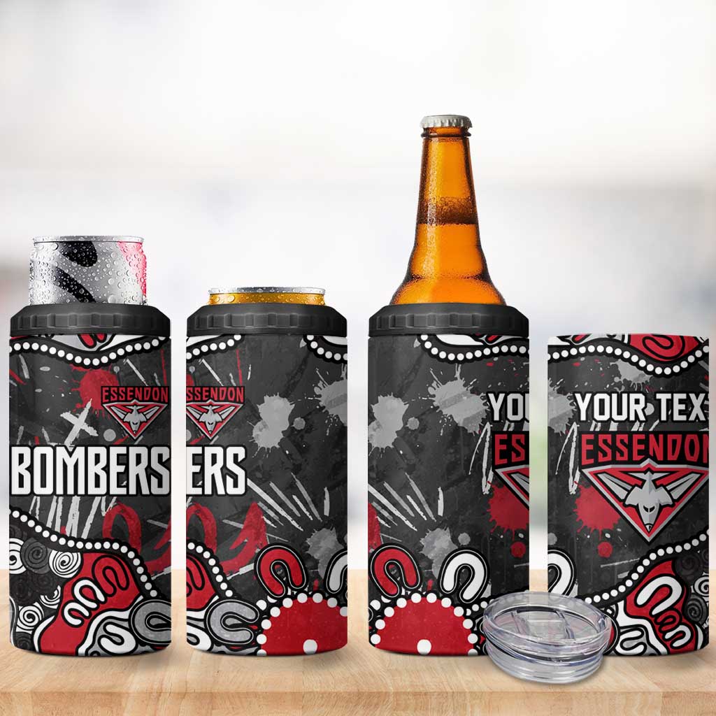 Personalized Essendon Bombers 4 in 1 Can Cooler Tumbler Aboriginal Dot Painting Graffiti Style