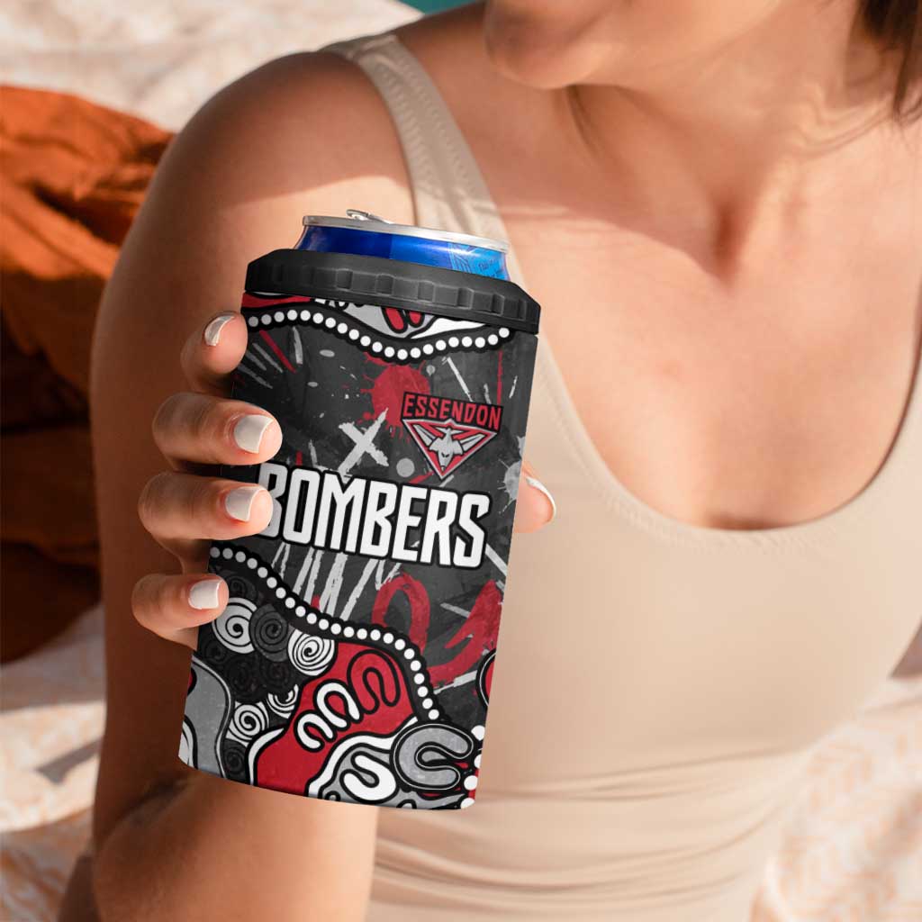 Personalized Essendon Bombers 4 in 1 Can Cooler Tumbler Aboriginal Dot Painting Graffiti Style