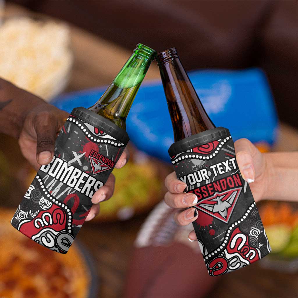 Personalized Essendon Bombers 4 in 1 Can Cooler Tumbler Aboriginal Dot Painting Graffiti Style