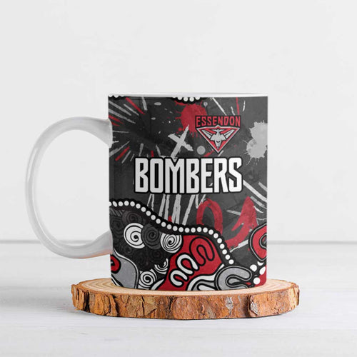 Personalized Essendon Bombers Ceramic Mug Aboriginal Dot Painting Graffiti Style