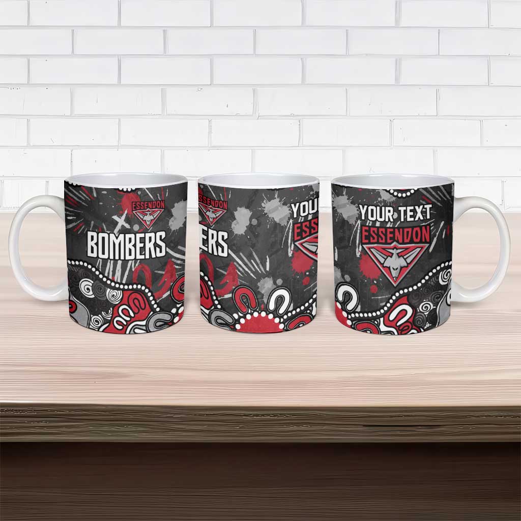 Personalized Essendon Bombers Ceramic Mug Aboriginal Dot Painting Graffiti Style