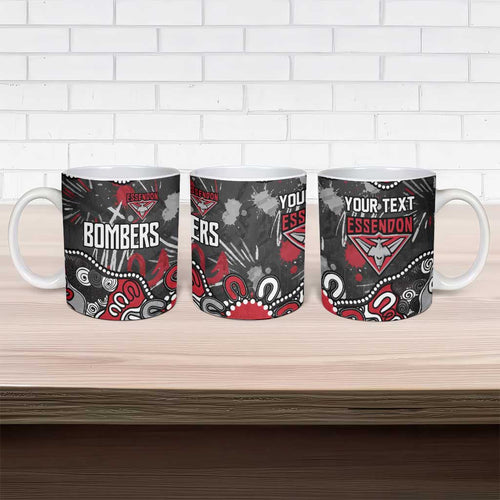 Personalized Essendon Bombers Ceramic Mug Aboriginal Dot Painting Graffiti Style