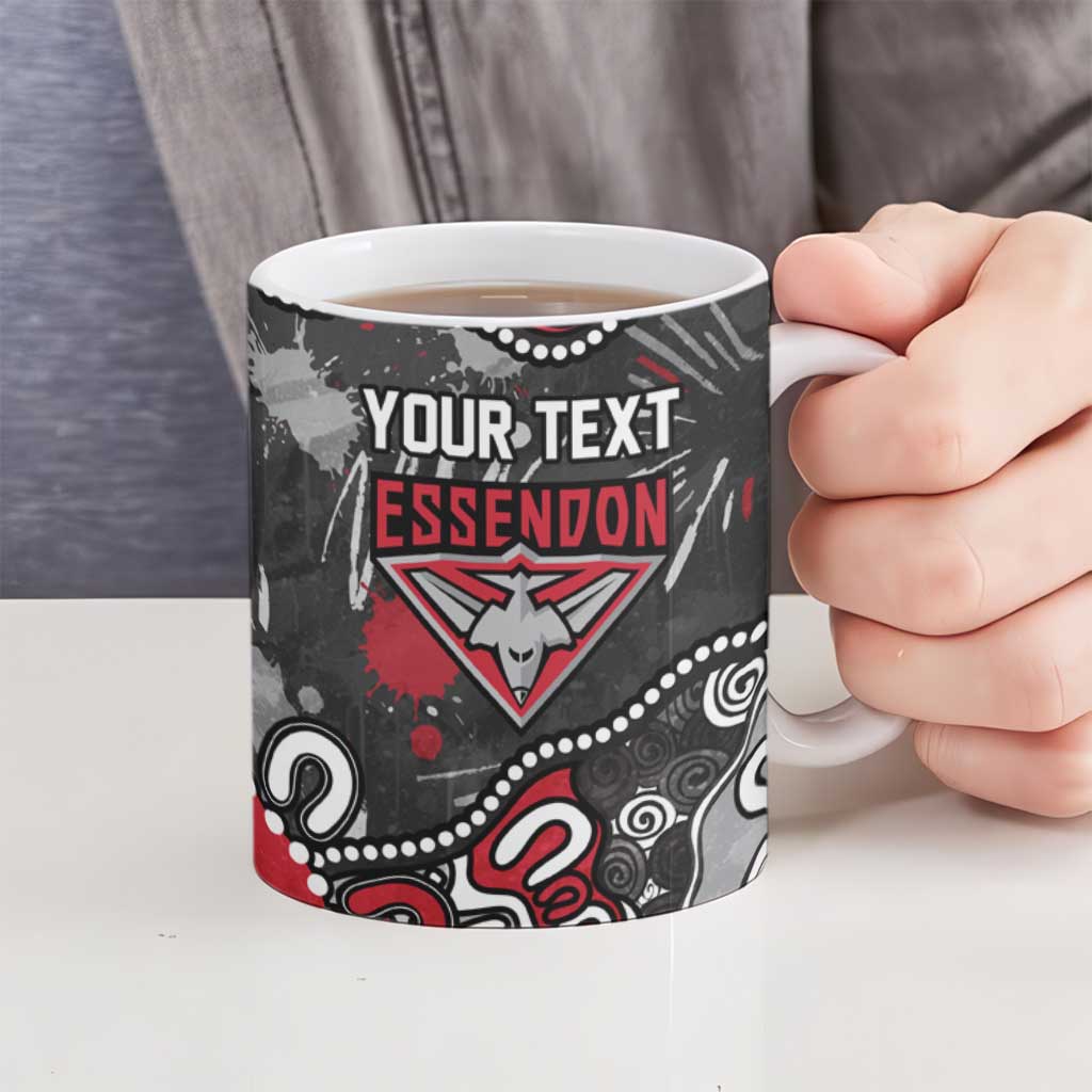 Personalized Essendon Bombers Ceramic Mug Aboriginal Dot Painting Graffiti Style