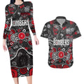 Personalized Essendon Bombers Couples Matching Long Sleeve Bodycon Dress and Hawaiian Shirt Aboriginal Dot Painting Graffiti Style