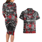 Personalized Essendon Bombers Couples Matching Long Sleeve Bodycon Dress and Hawaiian Shirt Aboriginal Dot Painting Graffiti Style