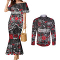 Personalized Essendon Bombers Couples Matching Mermaid Dress and Long Sleeve Button Shirt Aboriginal Dot Painting Graffiti Style