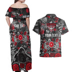 Personalized Essendon Bombers Couples Matching Off Shoulder Maxi Dress and Hawaiian Shirt Aboriginal Dot Painting Graffiti Style