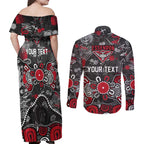 Personalized Essendon Bombers Couples Matching Off Shoulder Maxi Dress and Long Sleeve Button Shirt Aboriginal Dot Painting Graffiti Style
