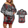 Personalized Essendon Bombers Couples Matching Off Shoulder Short Dress and Hawaiian Shirt Aboriginal Dot Painting Graffiti Style