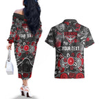 Personalized Essendon Bombers Couples Matching Off The Shoulder Long Sleeve Dress and Hawaiian Shirt Aboriginal Dot Painting Graffiti Style