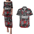 Personalized Essendon Bombers Couples Matching Puletasi and Hawaiian Shirt Aboriginal Dot Painting Graffiti Style