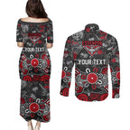 Personalized Essendon Bombers Couples Matching Puletasi and Long Sleeve Button Shirt Aboriginal Dot Painting Graffiti Style