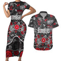 Personalized Essendon Bombers Couples Matching Short Sleeve Bodycon Dress and Hawaiian Shirt Aboriginal Dot Painting Graffiti Style