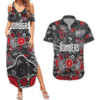 Personalized Essendon Bombers Couples Matching Summer Maxi Dress and Hawaiian Shirt Aboriginal Dot Painting Graffiti Style
