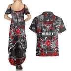 Personalized Essendon Bombers Couples Matching Summer Maxi Dress and Hawaiian Shirt Aboriginal Dot Painting Graffiti Style