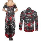 Personalized Essendon Bombers Couples Matching Summer Maxi Dress and Long Sleeve Button Shirt Aboriginal Dot Painting Graffiti Style