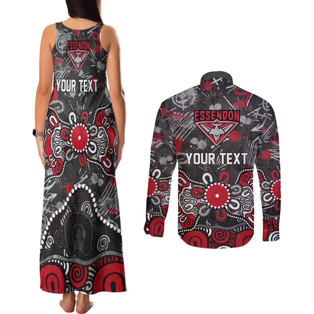 Personalized Essendon Bombers Couples Matching Tank Maxi Dress and Long Sleeve Button Shirt Aboriginal Dot Painting Graffiti Style