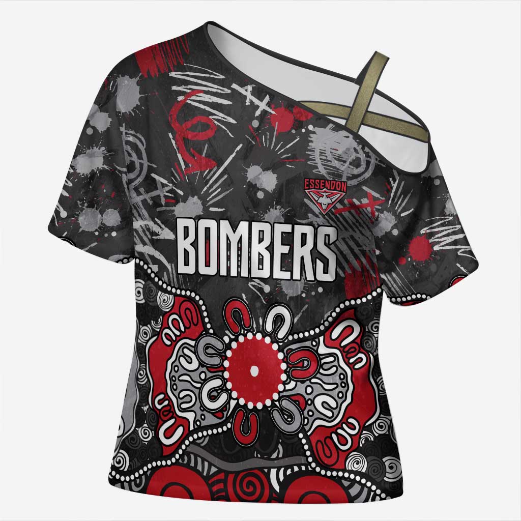 Personalized Essendon Bombers Cross Shoulder Shirt Aboriginal Dot Painting Graffiti Style