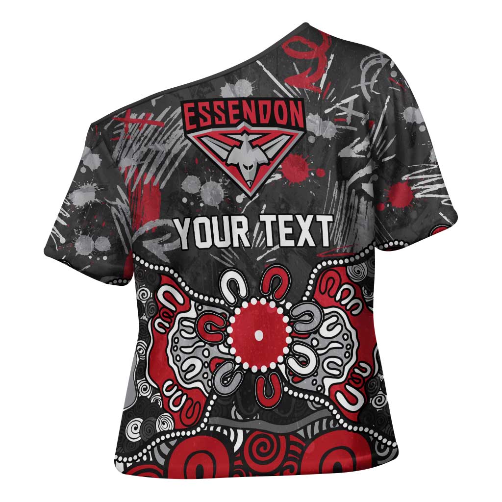 Personalized Essendon Bombers Cross Shoulder Shirt Aboriginal Dot Painting Graffiti Style