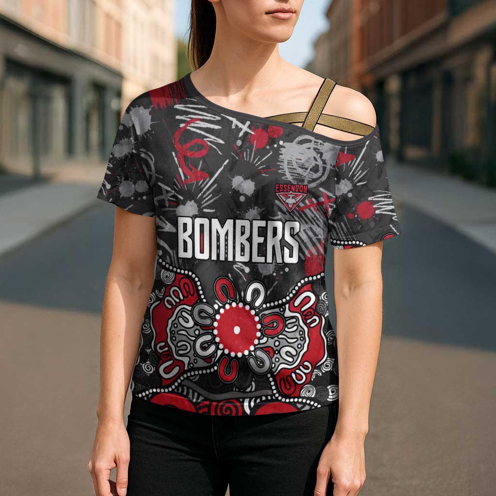 Personalized Essendon Bombers Cross Shoulder Shirt Aboriginal Dot Painting Graffiti Style
