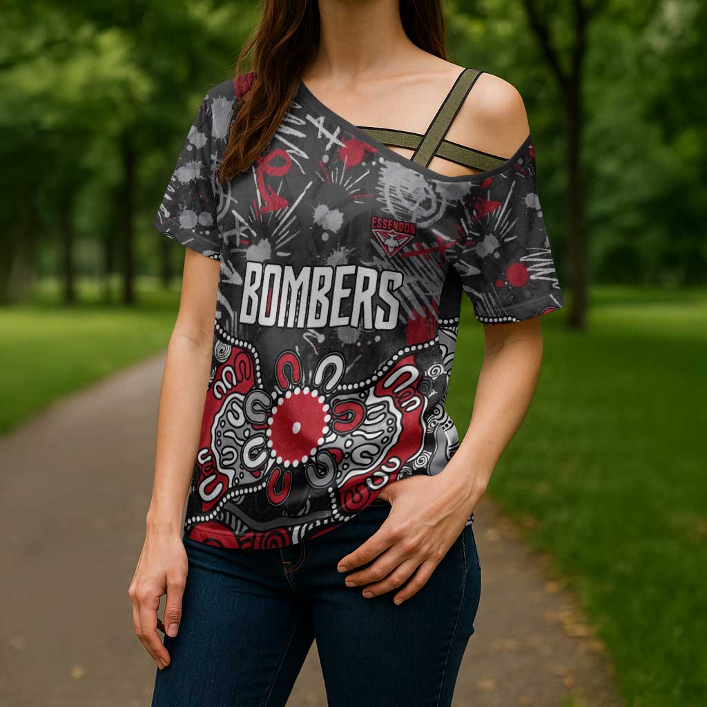 Personalized Essendon Bombers Cross Shoulder Shirt Aboriginal Dot Painting Graffiti Style