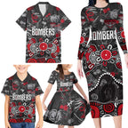 Personalized Essendon Bombers Family Matching Long Sleeve Bodycon Dress and Hawaiian Shirt Aboriginal Dot Painting Graffiti Style