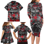 Personalized Essendon Bombers Family Matching Long Sleeve Bodycon Dress and Hawaiian Shirt Aboriginal Dot Painting Graffiti Style