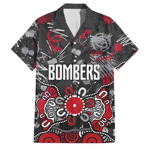 Personalized Essendon Bombers Family Matching Long Sleeve Bodycon Dress and Hawaiian Shirt Aboriginal Dot Painting Graffiti Style