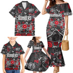 Personalized Essendon Bombers Family Matching Mermaid Dress and Hawaiian Shirt Aboriginal Dot Painting Graffiti Style
