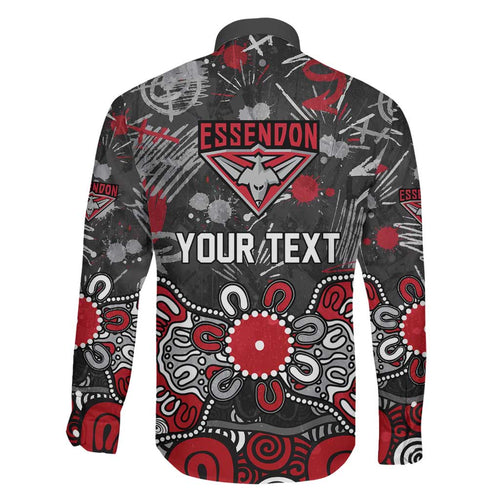 Personalized Essendon Bombers Family Matching Mermaid Dress and Hawaiian Shirt Aboriginal Dot Painting Graffiti Style