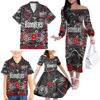 Personalized Essendon Bombers Family Matching Off The Shoulder Long Sleeve Dress and Hawaiian Shirt Aboriginal Dot Painting Graffiti Style