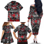 Personalized Essendon Bombers Family Matching Off The Shoulder Long Sleeve Dress and Hawaiian Shirt Aboriginal Dot Painting Graffiti Style