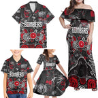 Personalized Essendon Bombers Family Matching Off Shoulder Maxi Dress and Hawaiian Shirt Aboriginal Dot Painting Graffiti Style