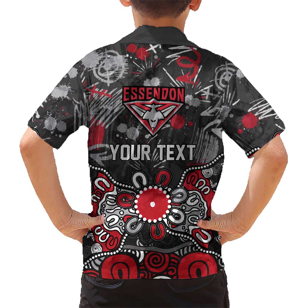 Personalized Essendon Bombers Family Matching Off Shoulder Maxi Dress and Hawaiian Shirt Aboriginal Dot Painting Graffiti Style