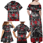 Personalized Essendon Bombers Family Matching Off Shoulder Maxi Dress and Hawaiian Shirt Aboriginal Dot Painting Graffiti Style